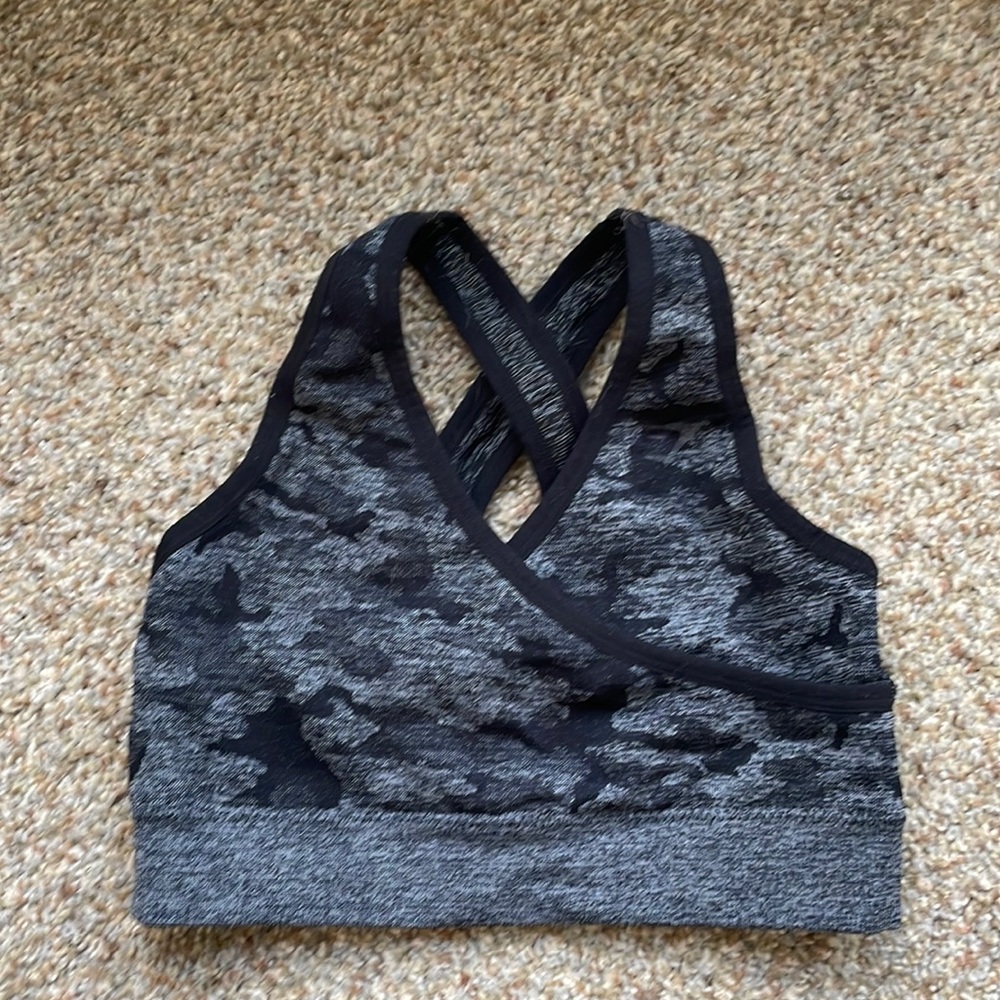 Gymshark Black and Gray Camo Sports Bra